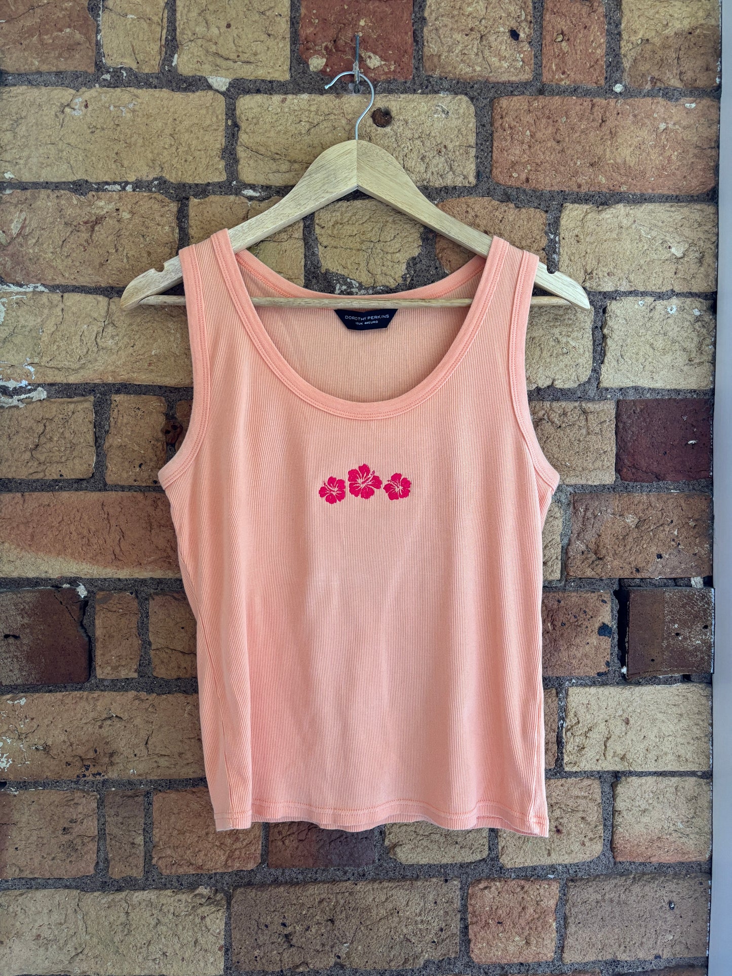 Upcycled hibiscus trio tank - cantaloupe