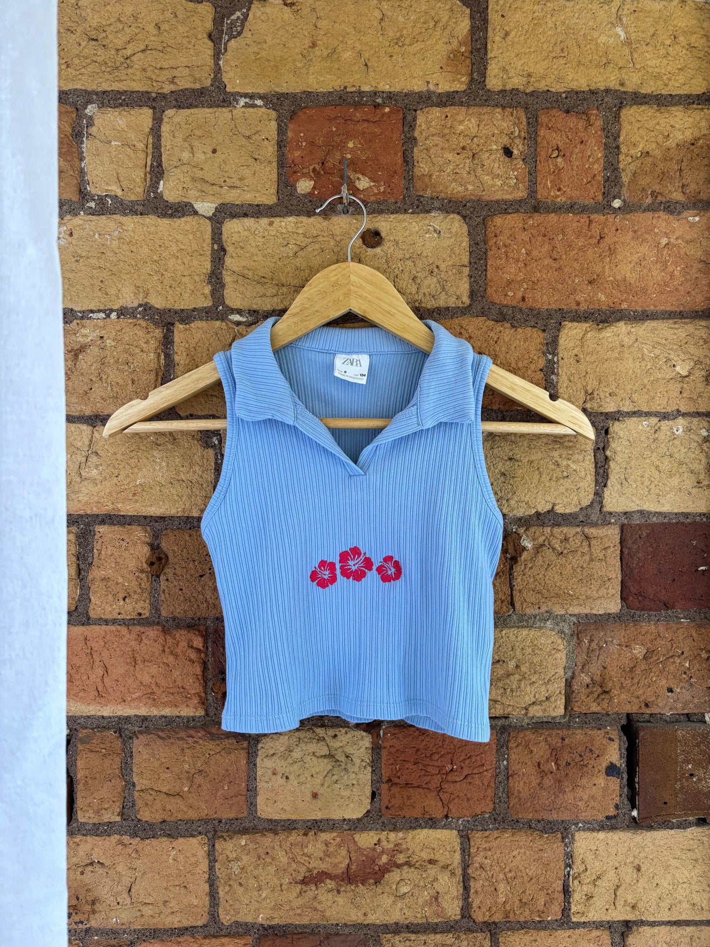 Upcycled hibiscus trio tank - cornflower blue