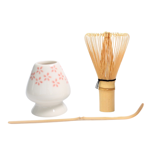 Traditional matcha whisk set floral